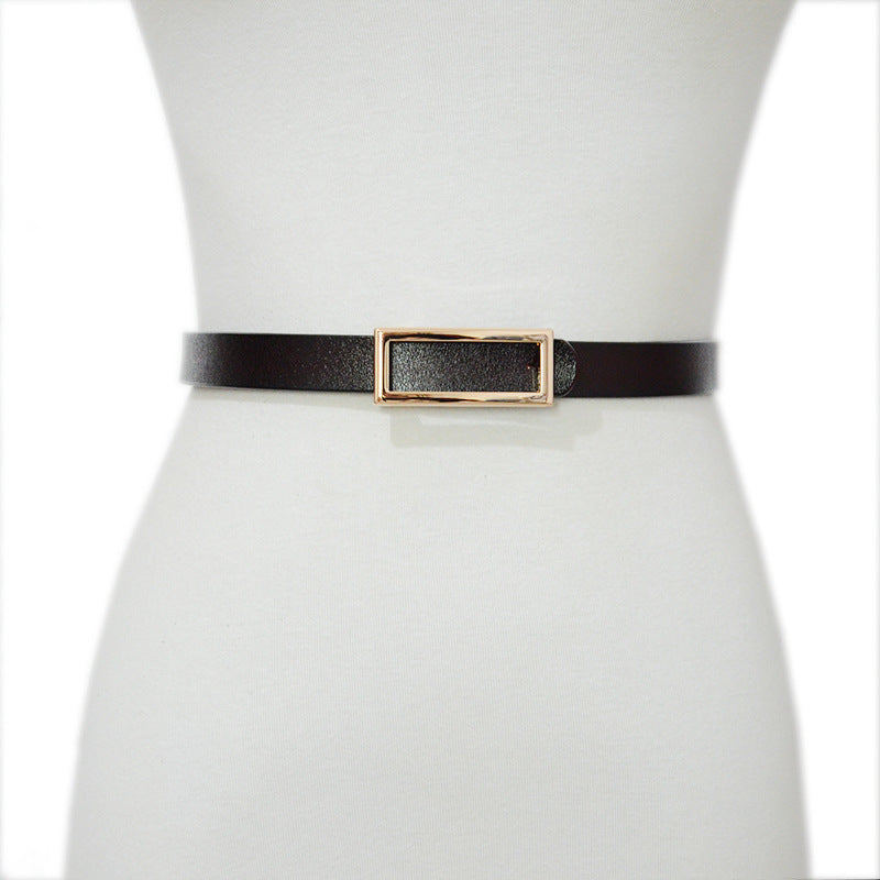 Women's Casual Simple Decorative Genuine Leather Square Buckle Belts