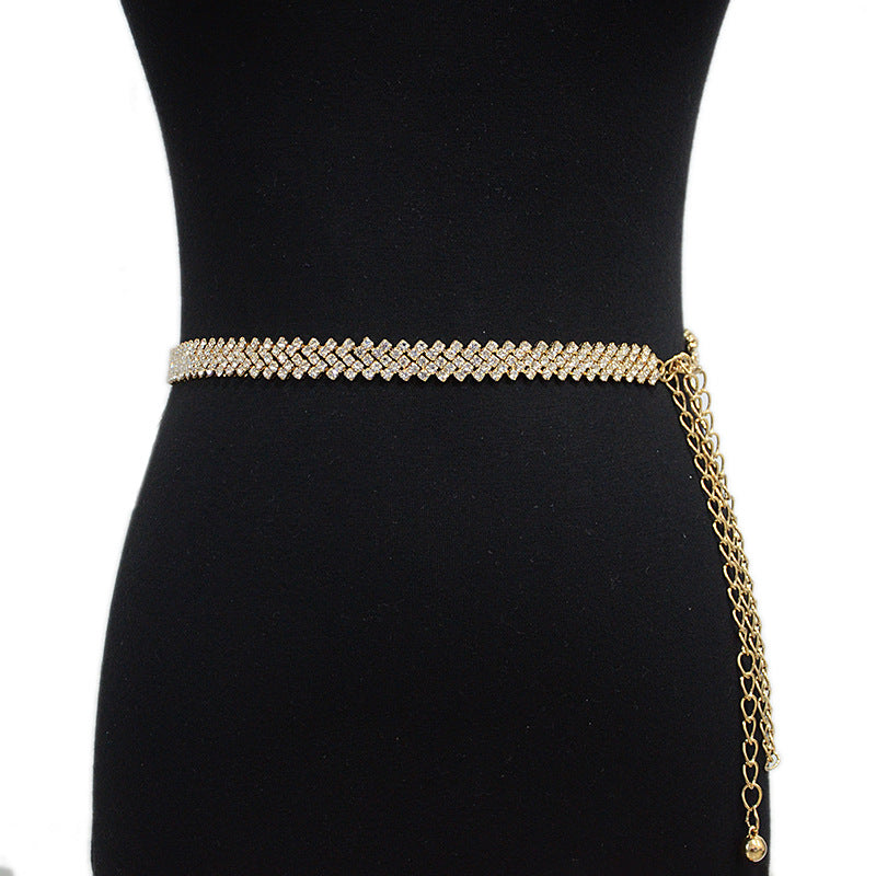 Women's Metal Chain Thin Waist Rhinestone Inlaid Belts