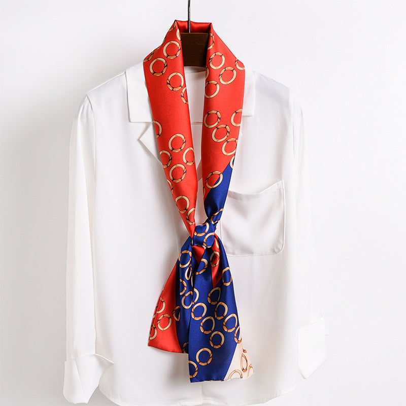 Women's Narrow Strip Small Silk Western Style Fashion Scarfs