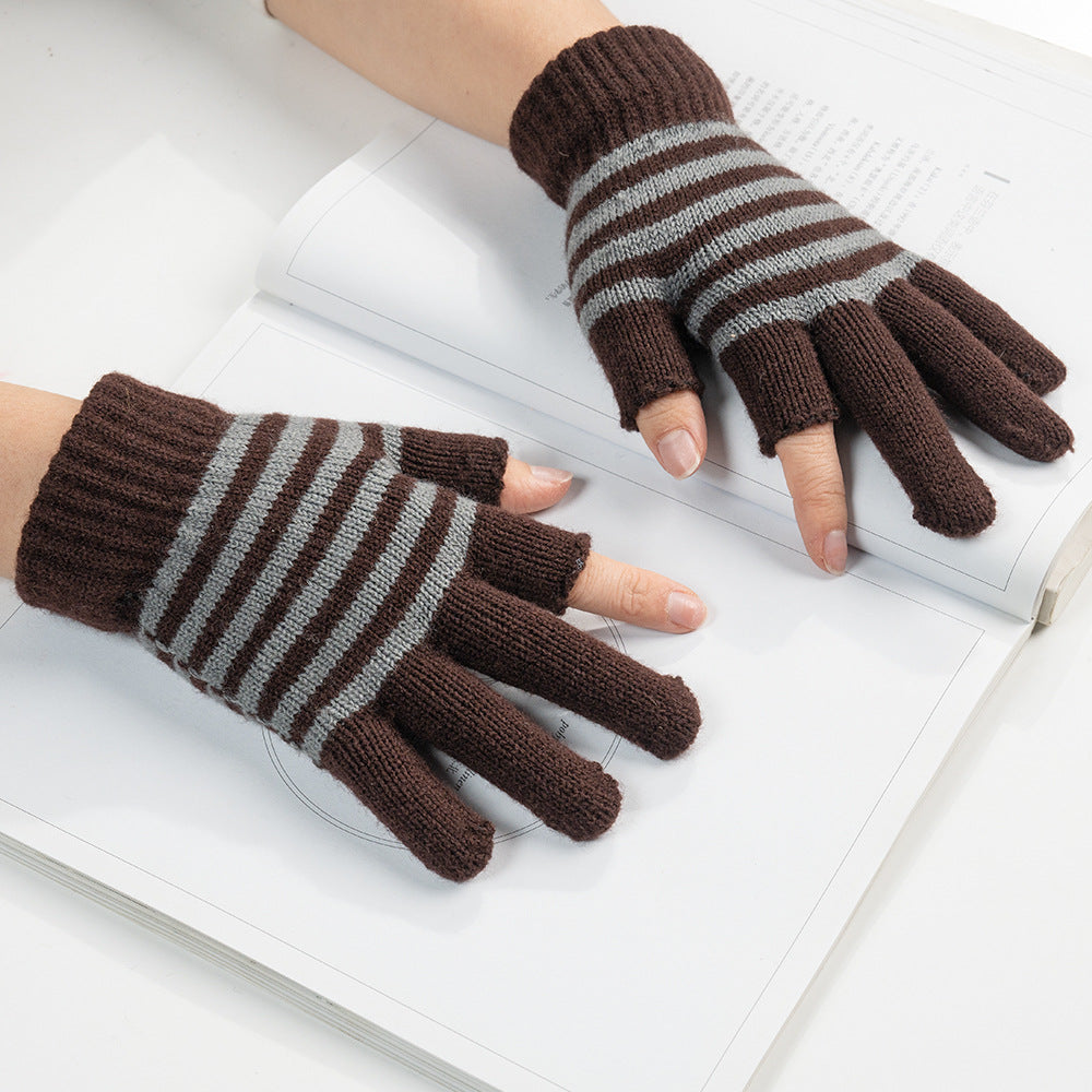 Women's & Men's Fingers Touch Screen Striped Knitted Knitting Gloves