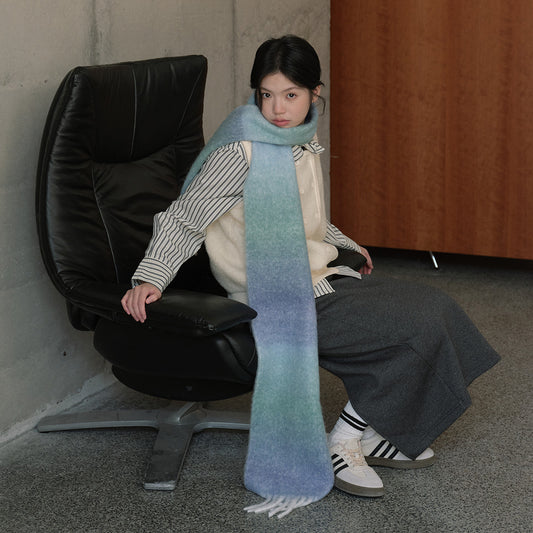 Wool Blend Gradient Cotton Candy Tassel Female Atmosphere Scarfs