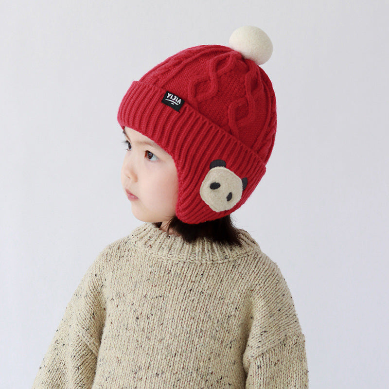 Children's Two-piece Set Cute Bear Boy Winter Warm Cotton Kids' Headwear