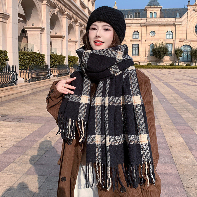 Women's Winter Contrast Color Couple Warm Plaid Scarfs