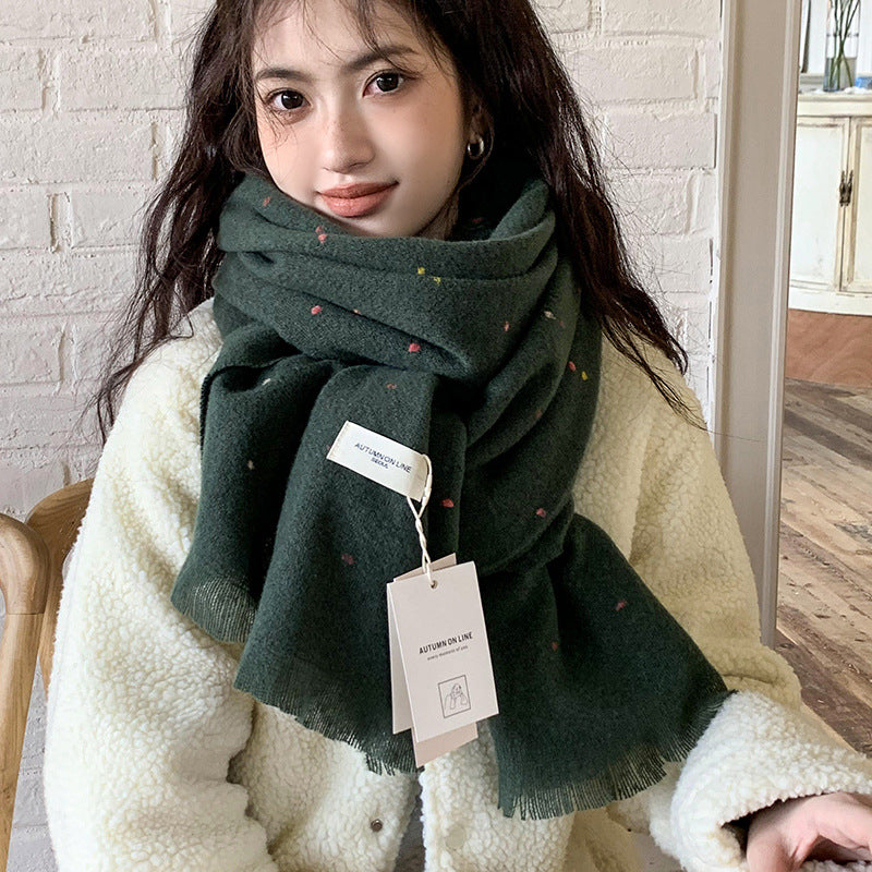 Women's Style Dotted Yarn Wool Blended Textile Oversized Scarfs