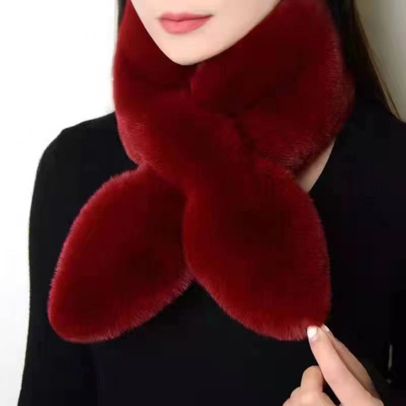 Women's Rex Rabbit Furry Korean Style Versatile Cross Small Dovetail Scarfs