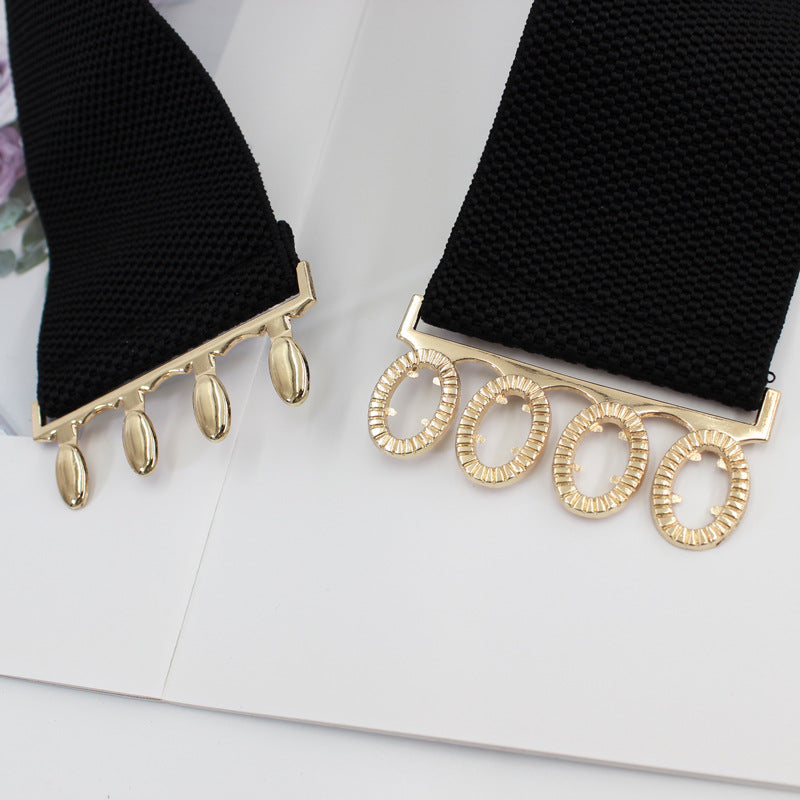 Women's Waist Seal Gold Pair Of Buckles Dress Belts