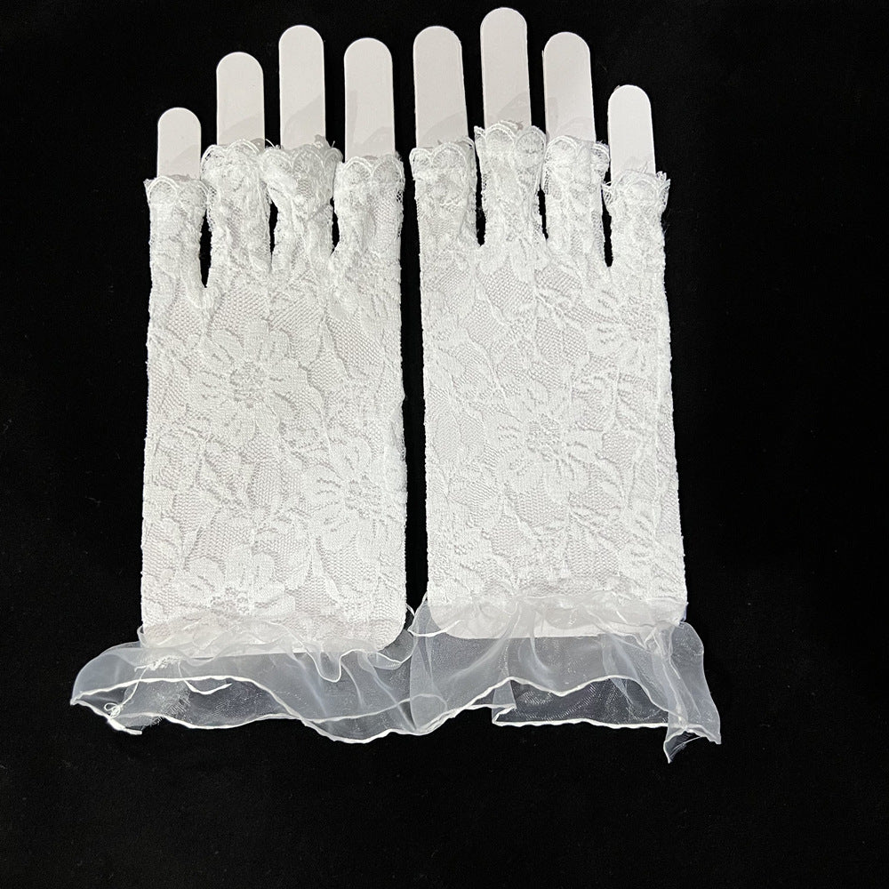 Women's Short Half Finger Lace Driving Car Sun Gloves