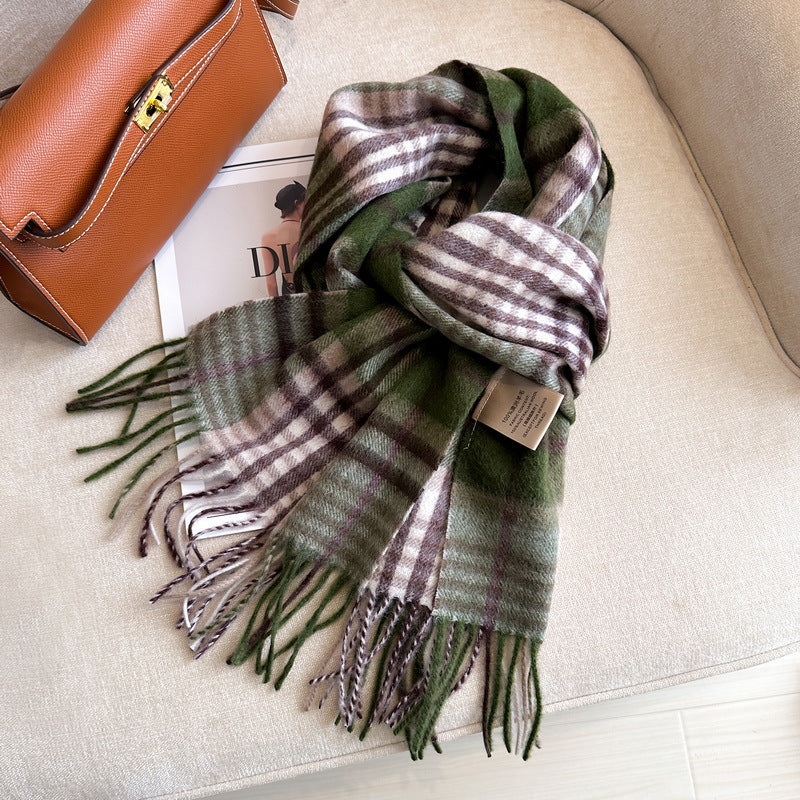 Women's Wool Woolen Plaid Winter Warm Scarfs