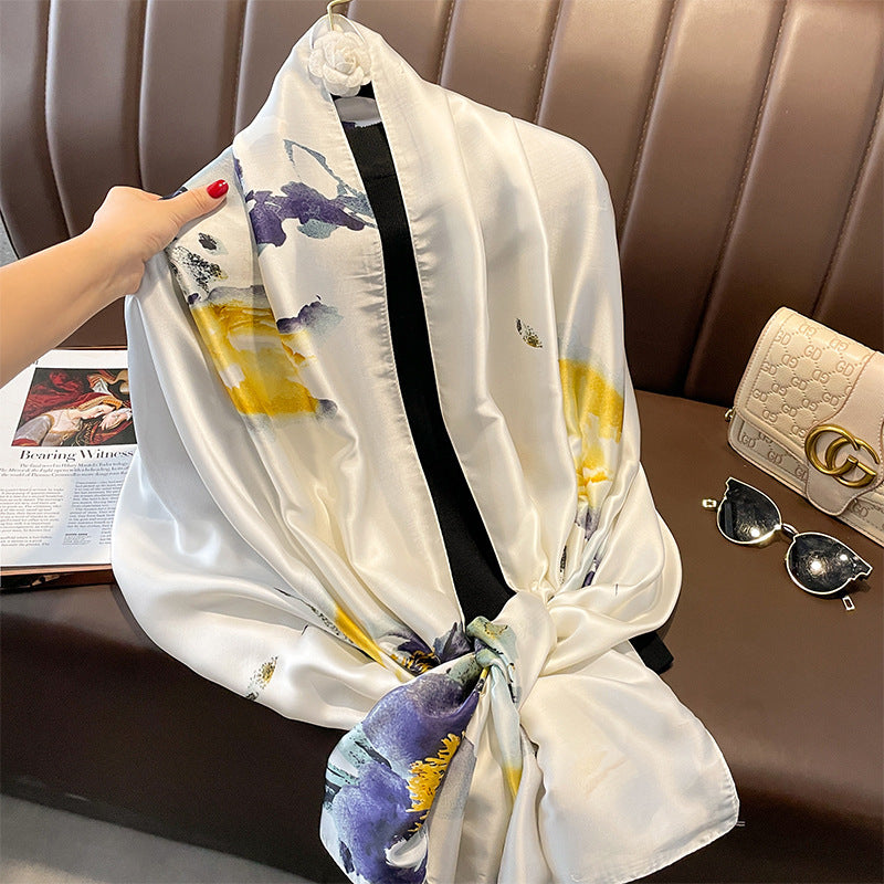 Women's Silk Outer Wear Artificial Fashion Flower Scarfs