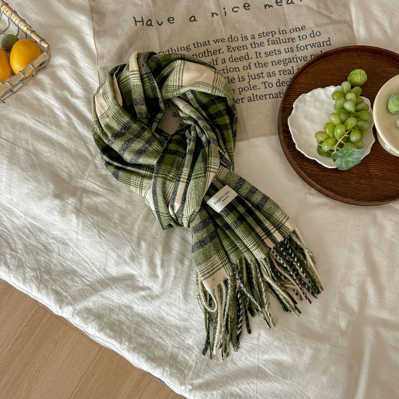 Soft Glutinous Plaid Tassel Female Korean Versatile Widen Thicken Scarfs