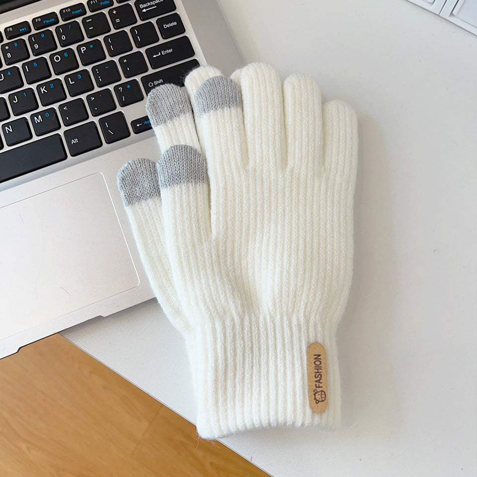 Women's Knitted Knitting Wool Winter Cold Protection Thickening Fleece-lined Candy Gloves