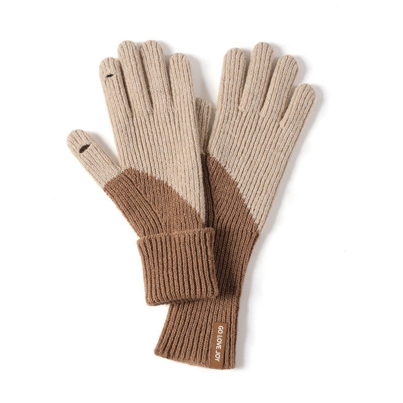 Women's Knitted Outdoor Plus Fluff Thickened Warm Gloves