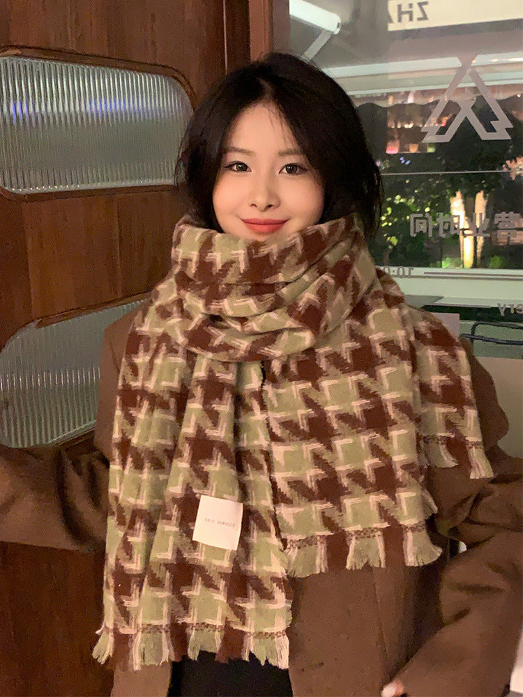 Plaid Female Winter Thickened Warm High-grade Scarfs