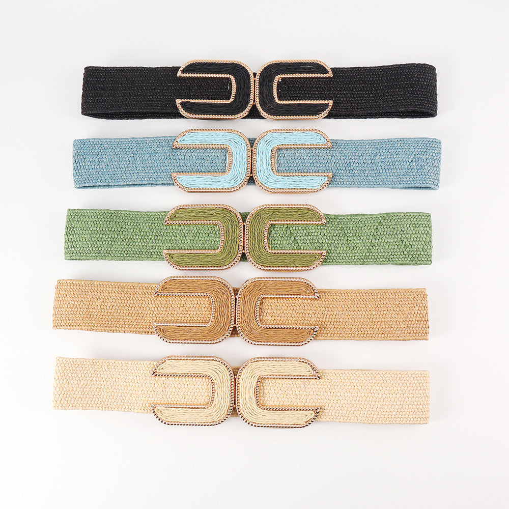 Knitted Buckle Grass Comfortable Elastic Waist Belts