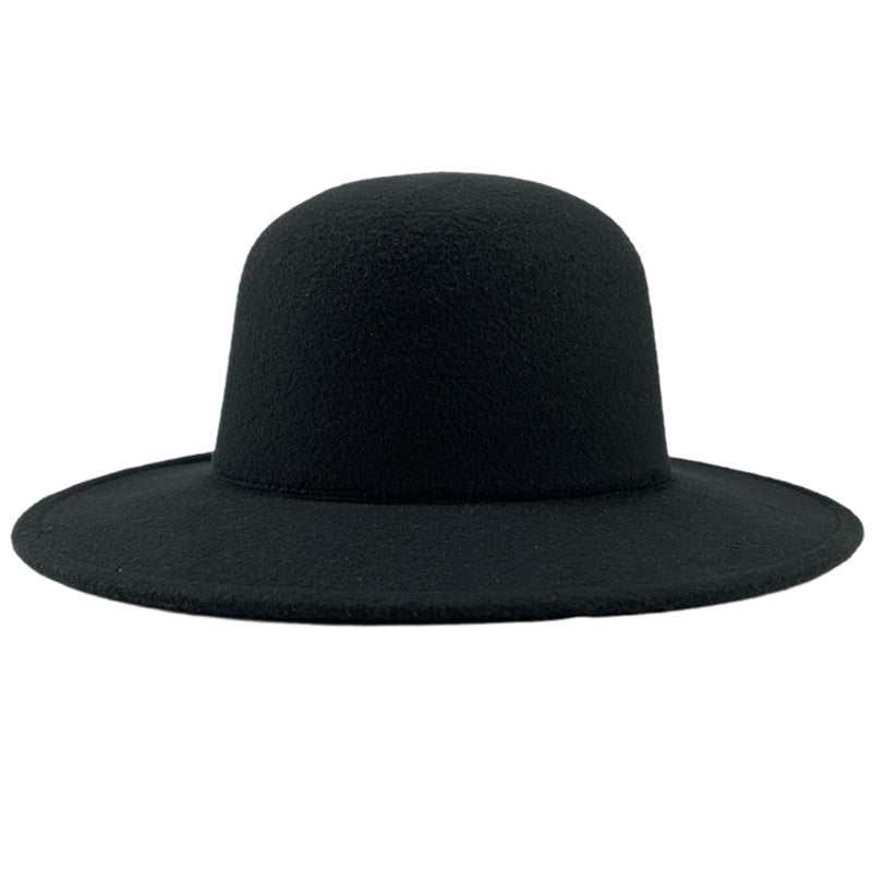 Wool Female Dome Black Big Brim Hats & Caps