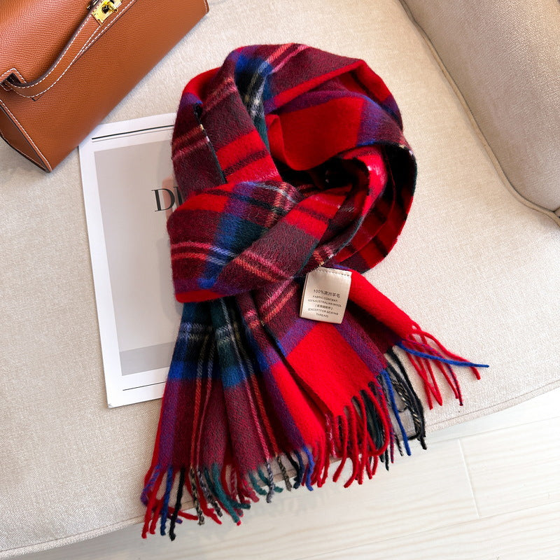 Women's Wool Woolen Plaid Winter Warm Scarfs