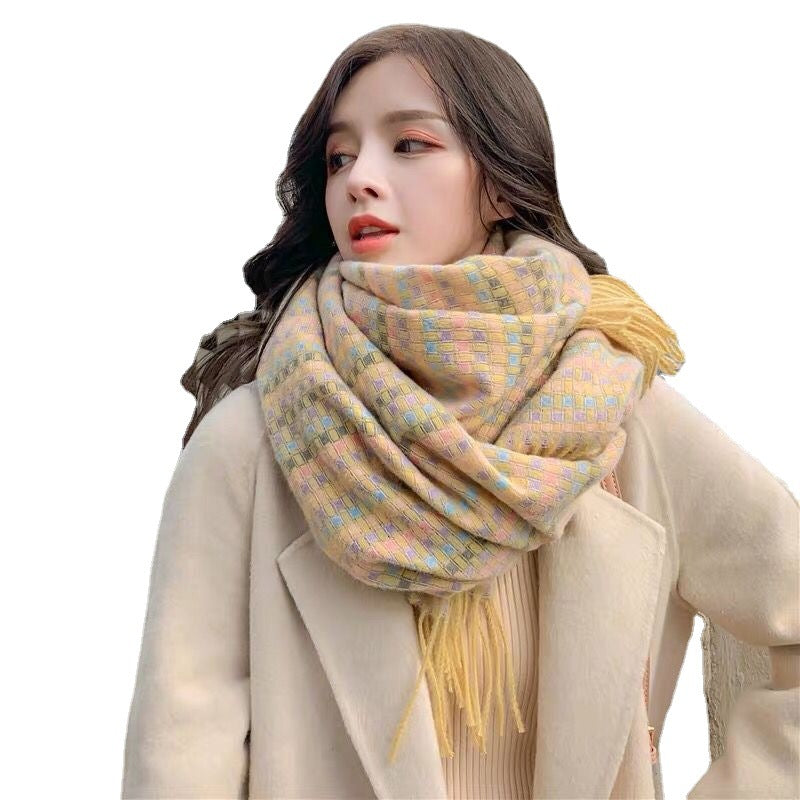 Women's Korean Thickened Shawl Style Plaid Warm Scarfs