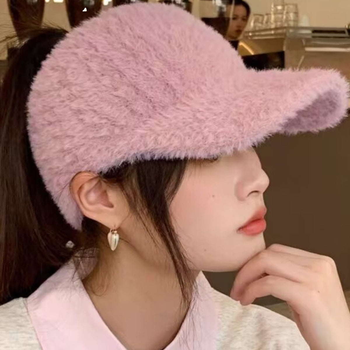 Women's Air Top Woolen Plain Face Ponytail Hats & Caps