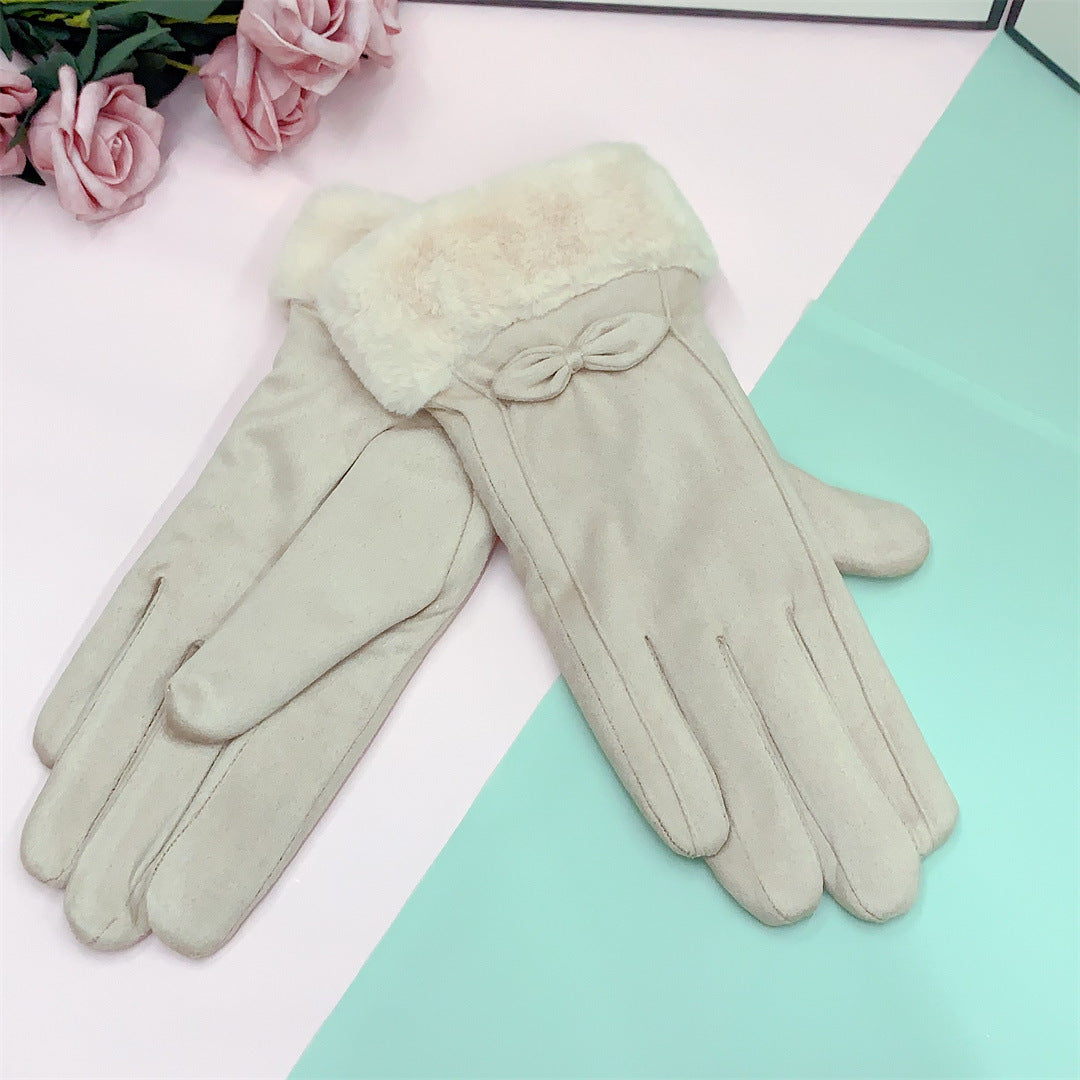 Women's Fleece-lined Waterproof Warm Bow Sweet Outdoor Gloves