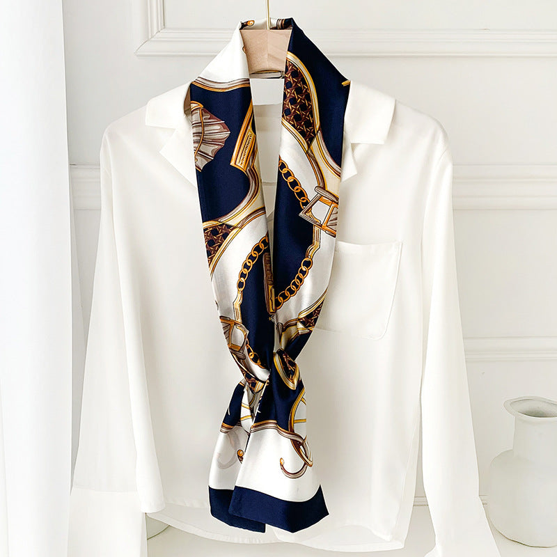 Women's Narrow Strip Small Silk Western Style Fashion Scarfs