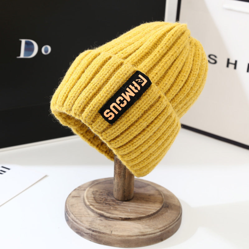 Women's Korean Fashion Long Logo Woolen Warm Hats & Caps