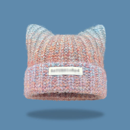 Women's Cute Cat Ears Gradient Knitted Woolen Hats & Caps