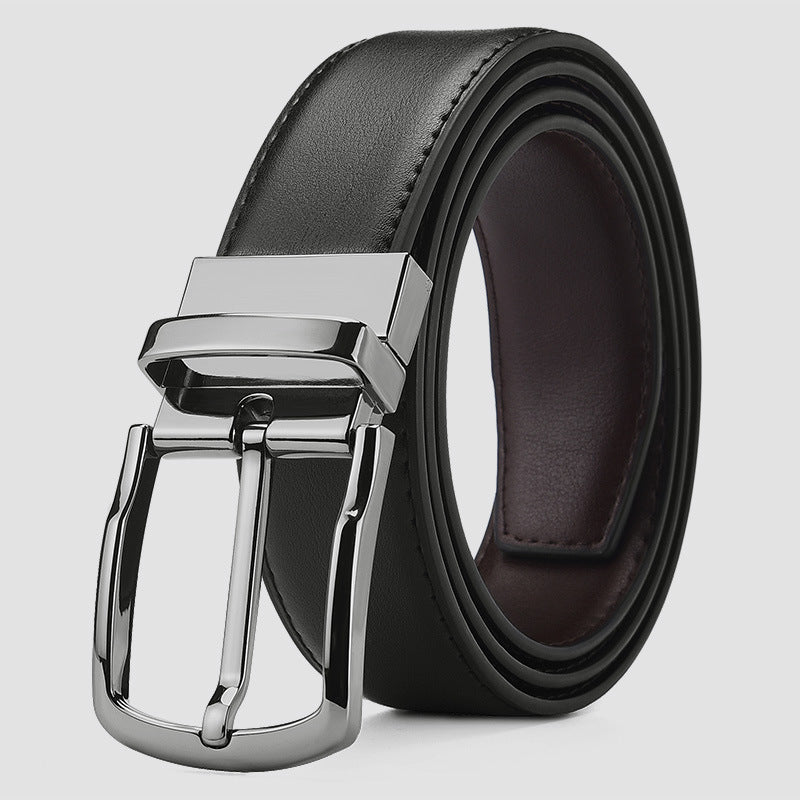 Men's Leather Business Pin Buckle Rotating Cowhide Black Belts