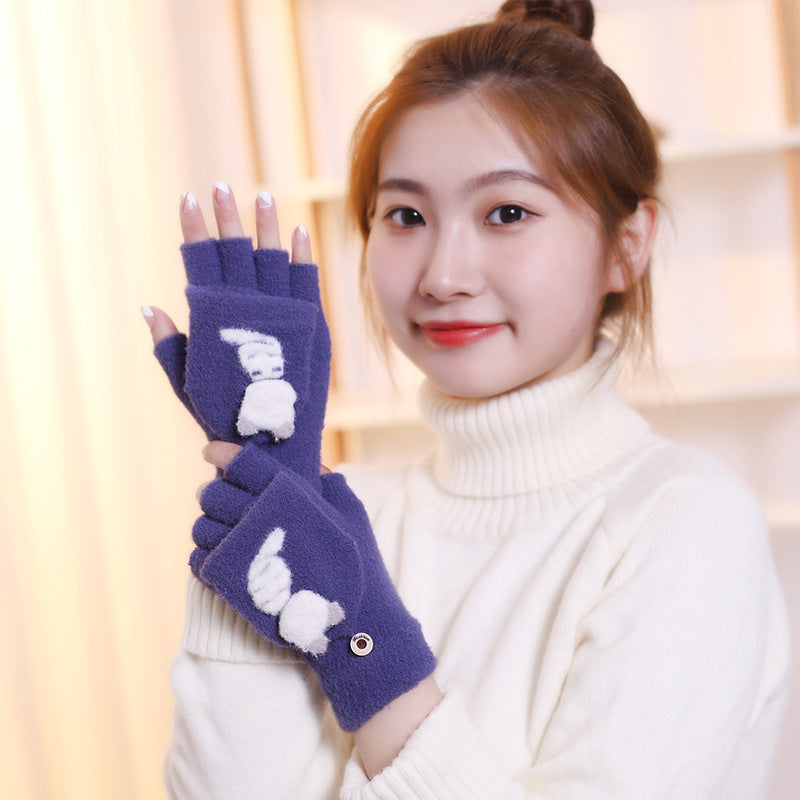 Women's Riding Fleece-lined Thick Windproof Cat Plush Gloves