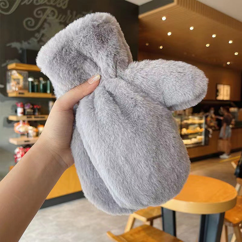 Imitation Rabbit Fur Plush Thermal Windproof Gloves