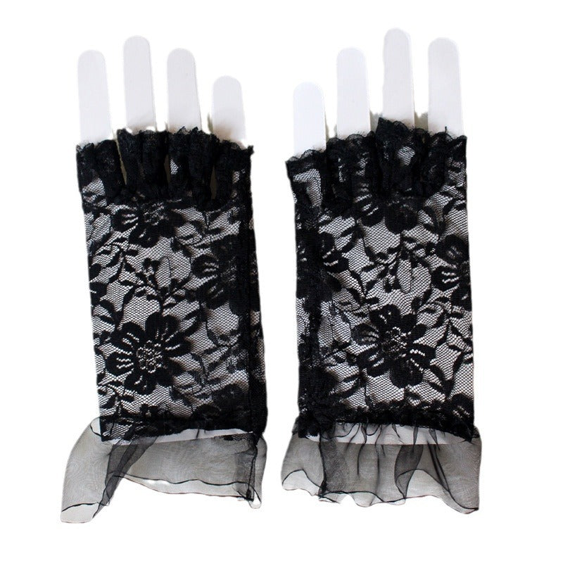 Women's Short Half Finger Lace Driving Car Sun Gloves