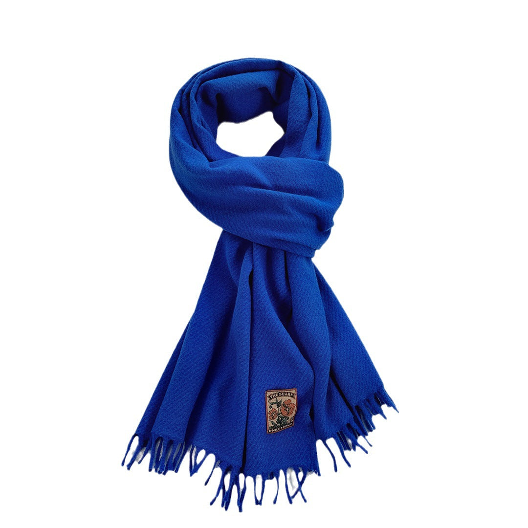 Women's Narrow Style Woolen Yarn Plain Solid Color Scarfs