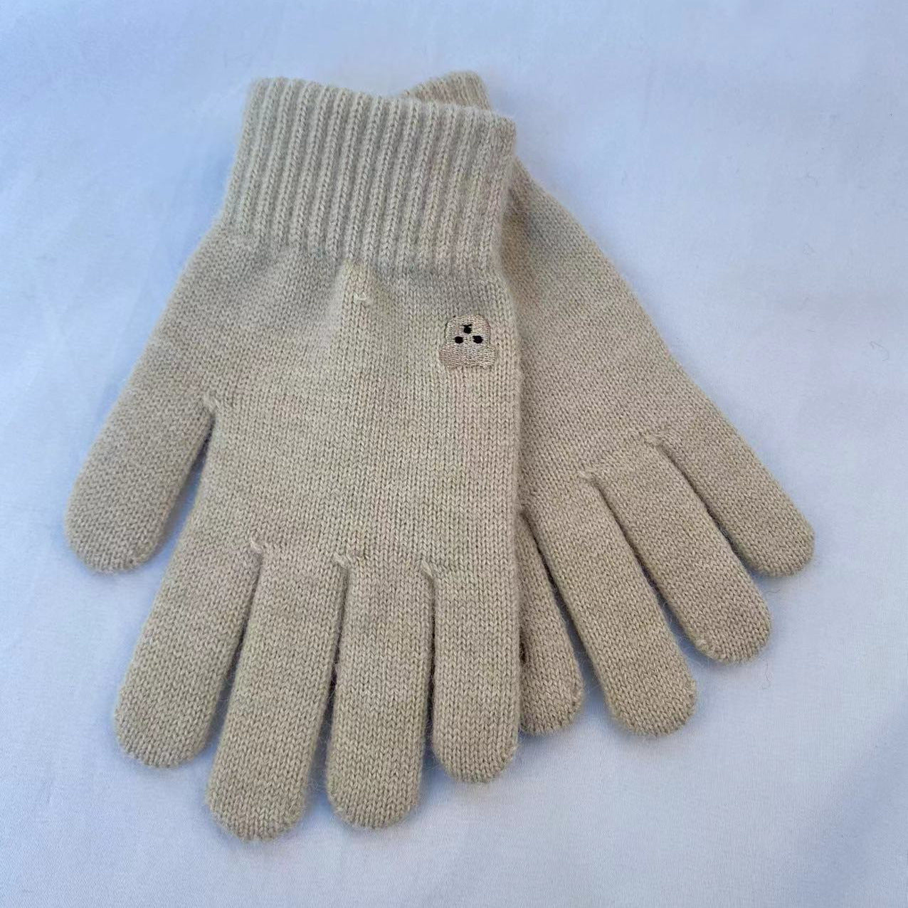 Screen Cute Solid Color Embroidery Split Finger Hole Leakage Gloves