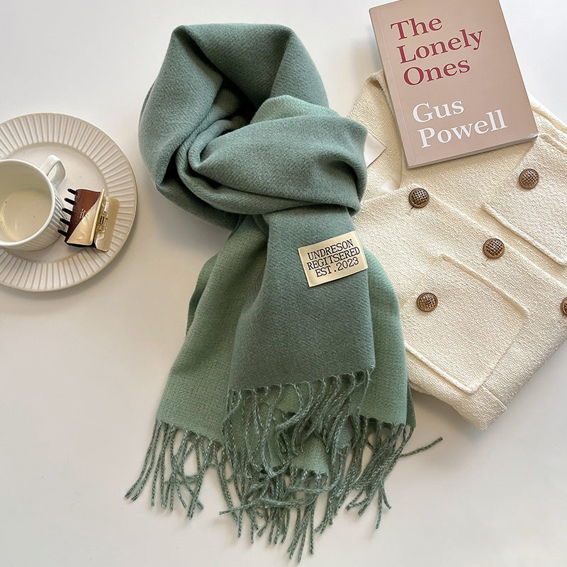 Women's Solid Color Double-sided Artificial Cashmere Elegant Tassel Scarfs