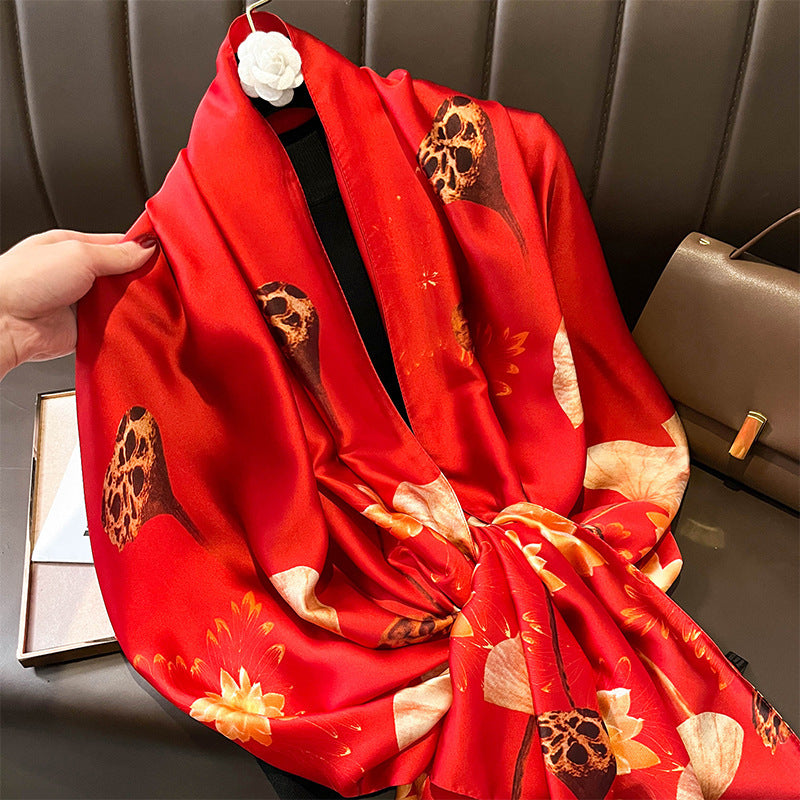 Women's Silk Outer Wear Artificial Fashion Flower Scarfs