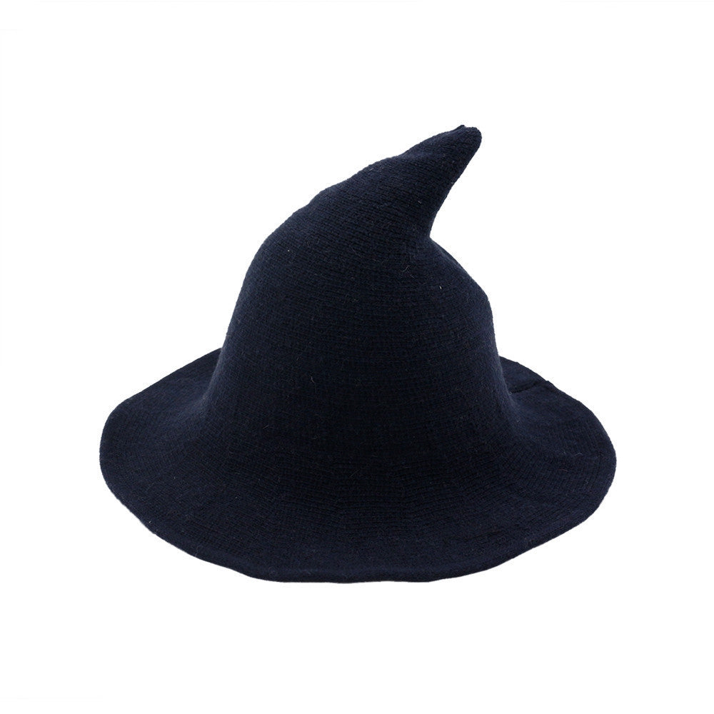 Wool Wizard's Hat Halloween Witch Peaked Big Brim Knitted Hats & Caps