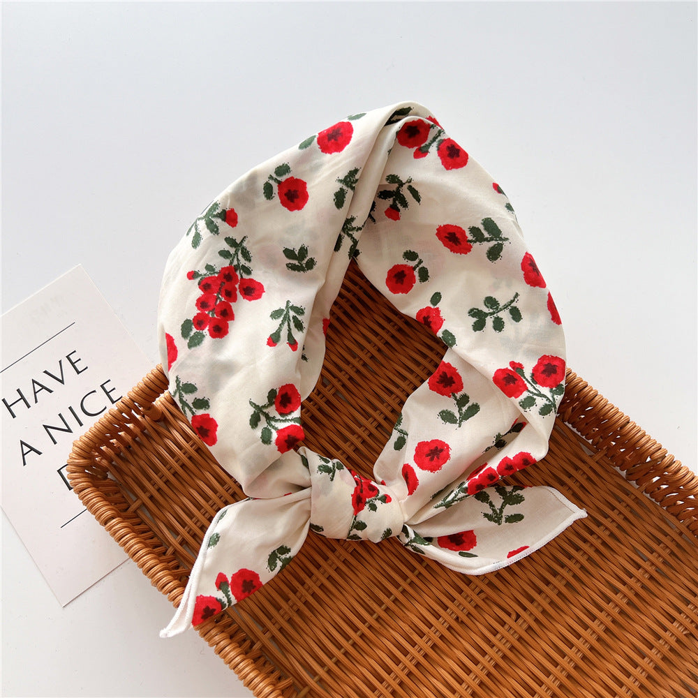 Women's Printing Cotton Linen Small Square Towel Silk Artistic Scarfs