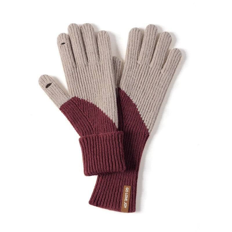 Women's Knitted Outdoor Plus Fluff Thickened Warm Gloves