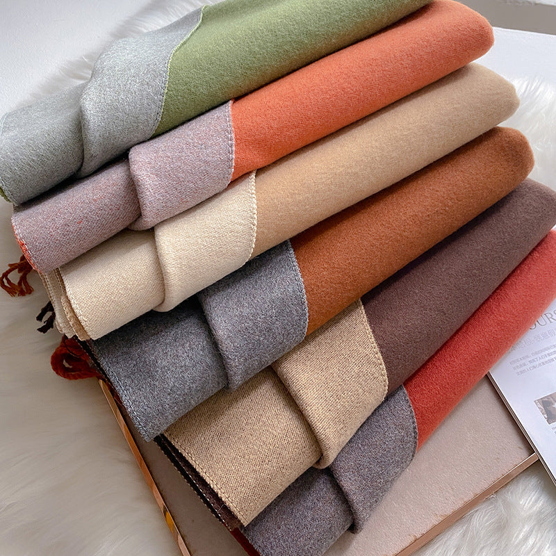 Female Winter Korean Style Versatile Double-sided Solid Color Long Scarfs