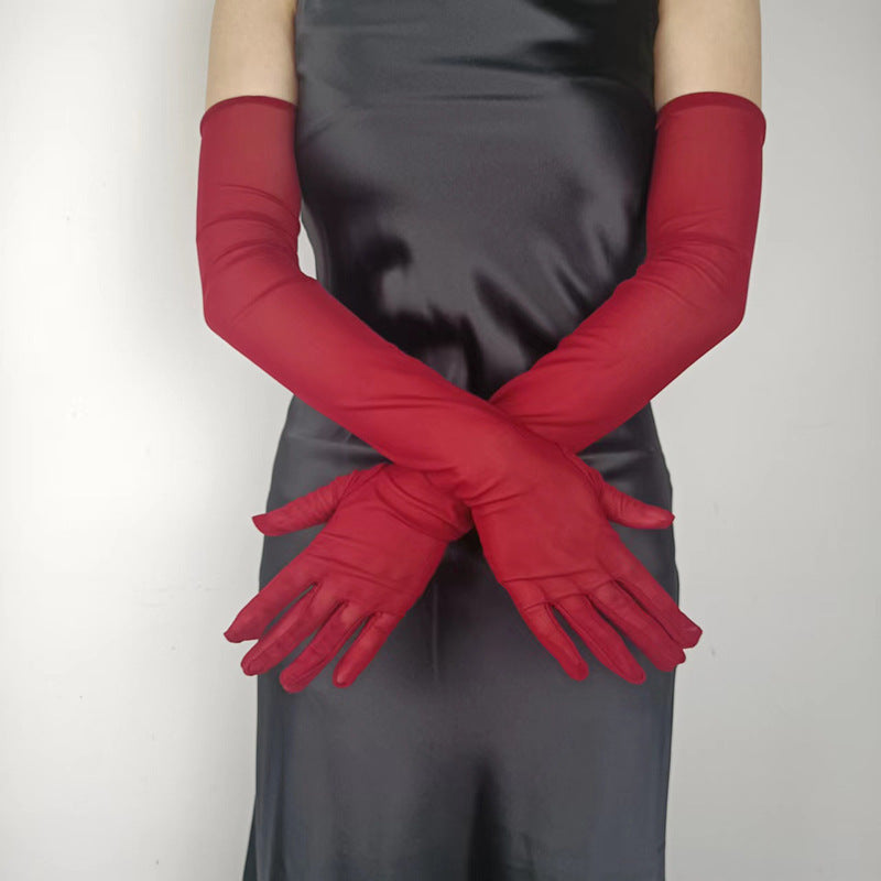 Women's Elegant Long Black Silk Summer Riding Gloves