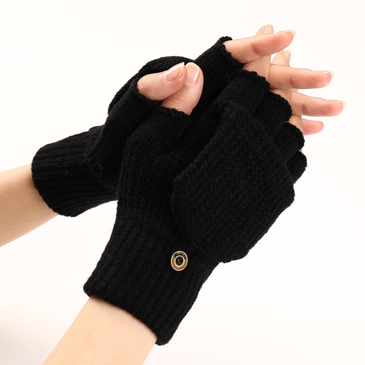 Women's & Men's Striped Flip Wool Keep Warm Half Finger Writing Fingerless Gloves