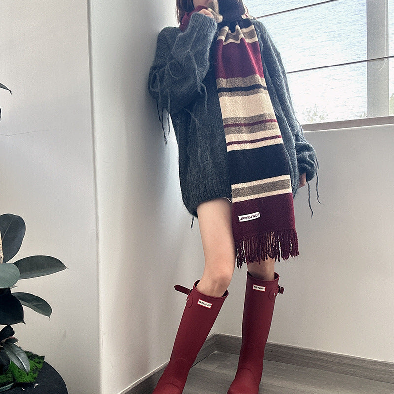 Women's Winter Korean Style Wool Striped Fashion Scarfs