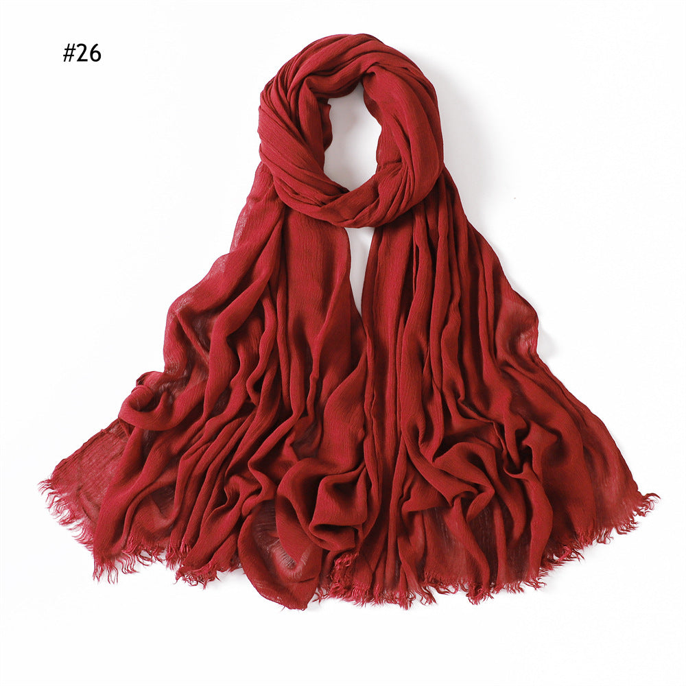 Women's Pleated Solid Color Rayon Split Breathable Scarfs