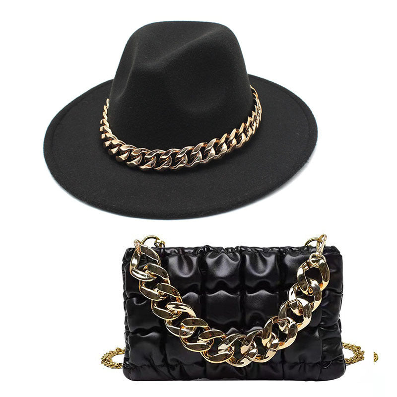 Men's Top Hat Golden Acrylic Chain Fedora Hats & Caps