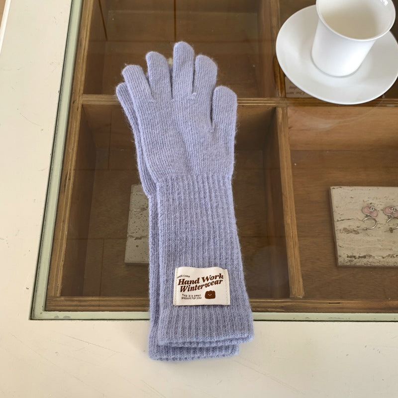 Women's Knitted Long Winter Five Finger Warm Gloves