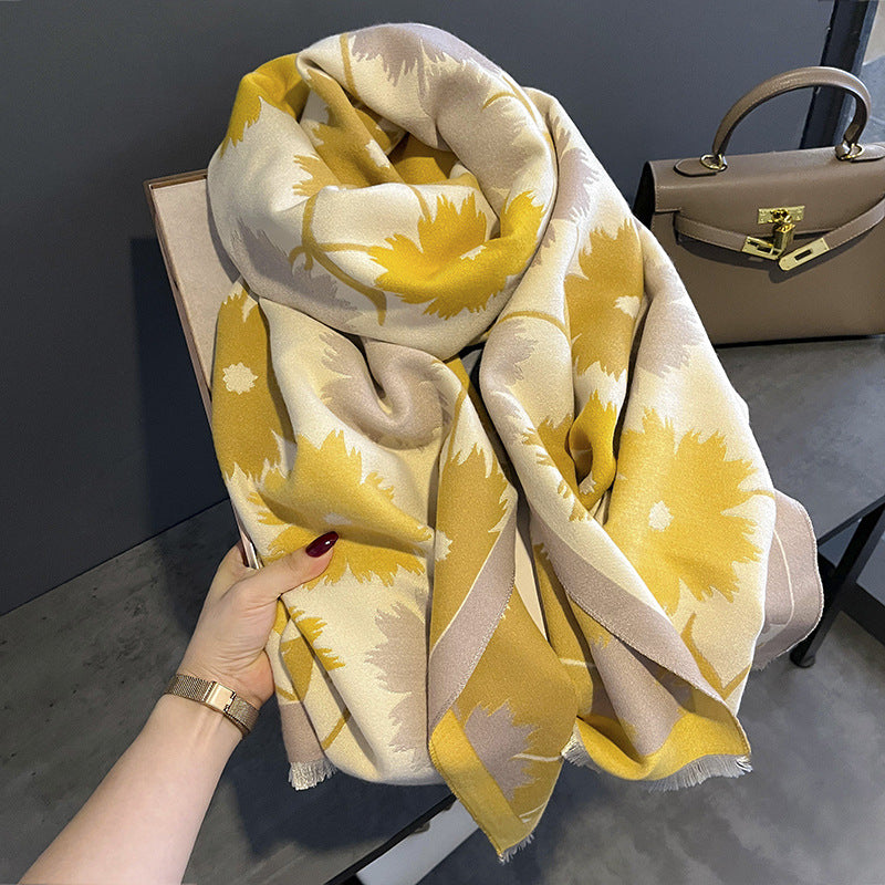 Women's High-grade Sunflower Pattern Artificial Cashmere Warm Scarfs