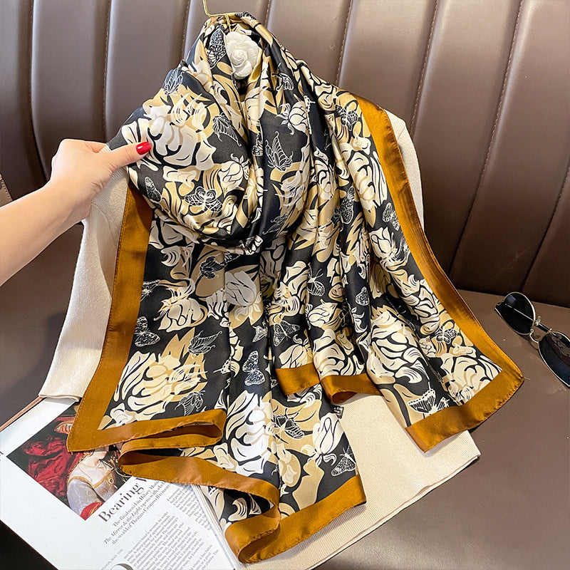 Women's Silk Outer Wear Artificial Fashion Flower Scarfs