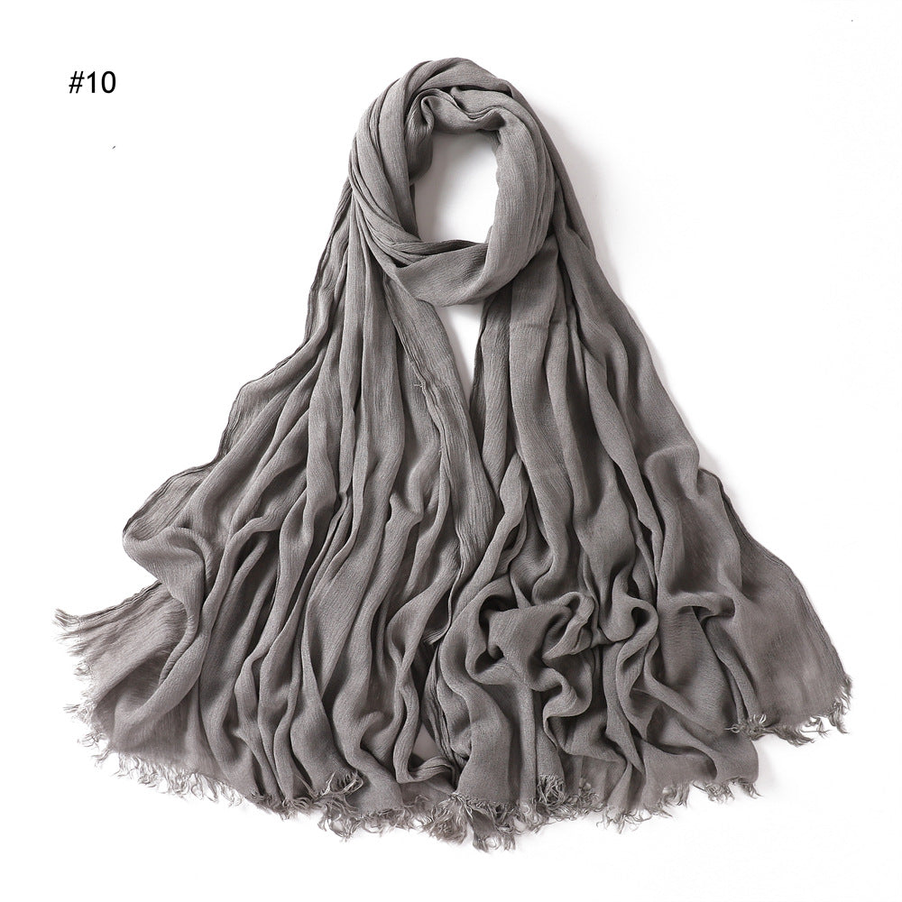 Women's Pleated Solid Color Rayon Split Breathable Scarfs