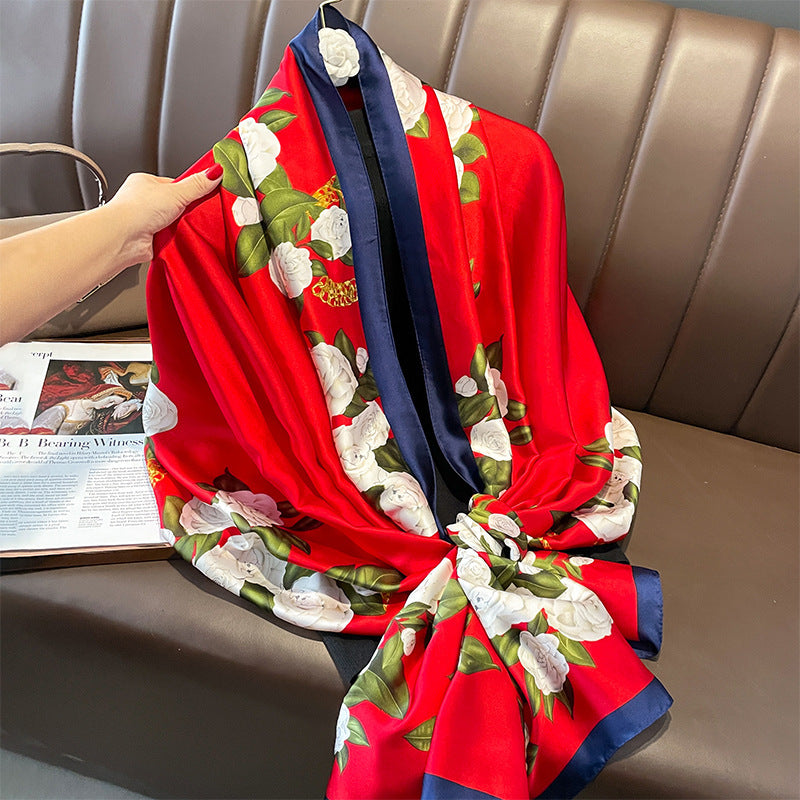 Women's Silk Outer Wear Artificial Fashion Flower Scarfs