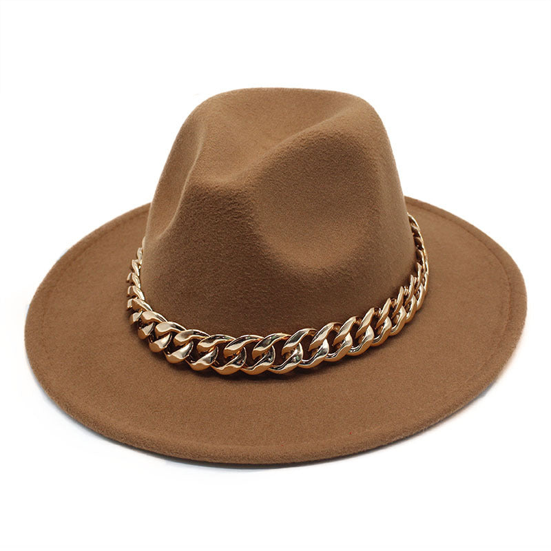 Men's Top Hat Golden Acrylic Chain Fedora Hats & Caps