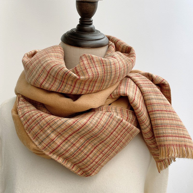 Women's & Men's Plaid Winter Versatile Simple Beige Couple Short Scarfs